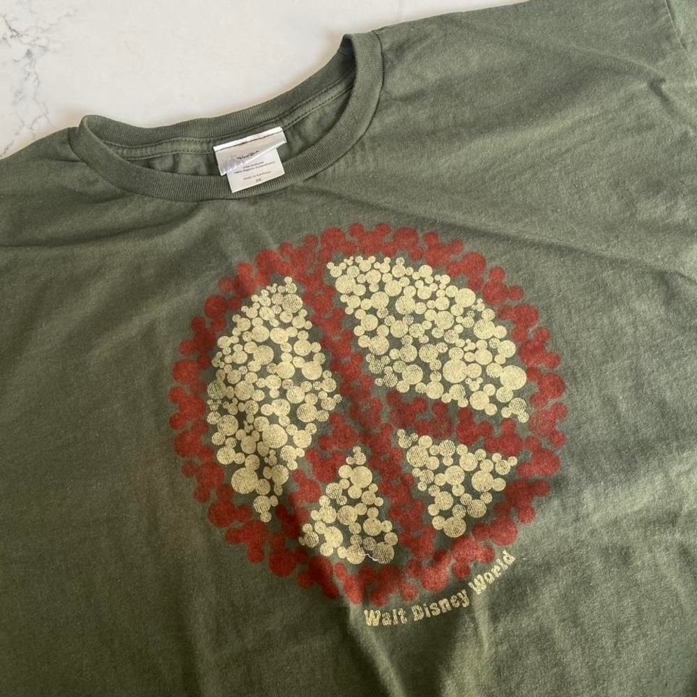 Walt Disney World Peace Sign Floral Graphic T Shirt Green 2XL